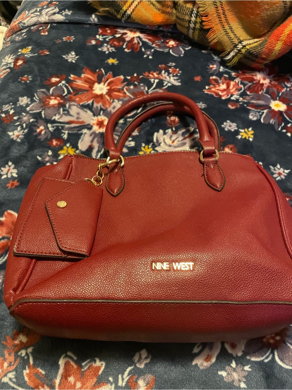 Nine West Red Structured Dome Satchel with Cardholder